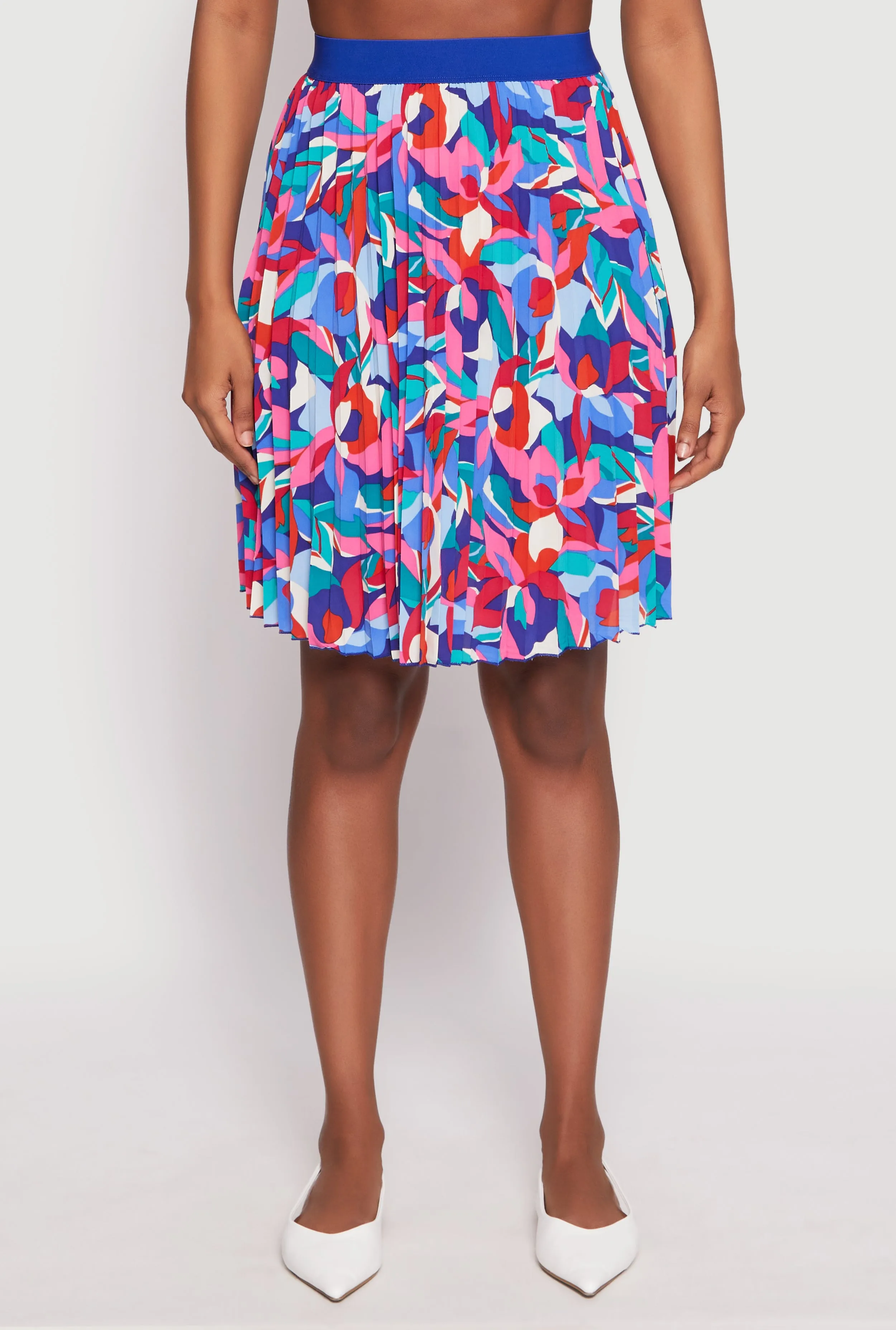 Abstract Print Pleated Skirt