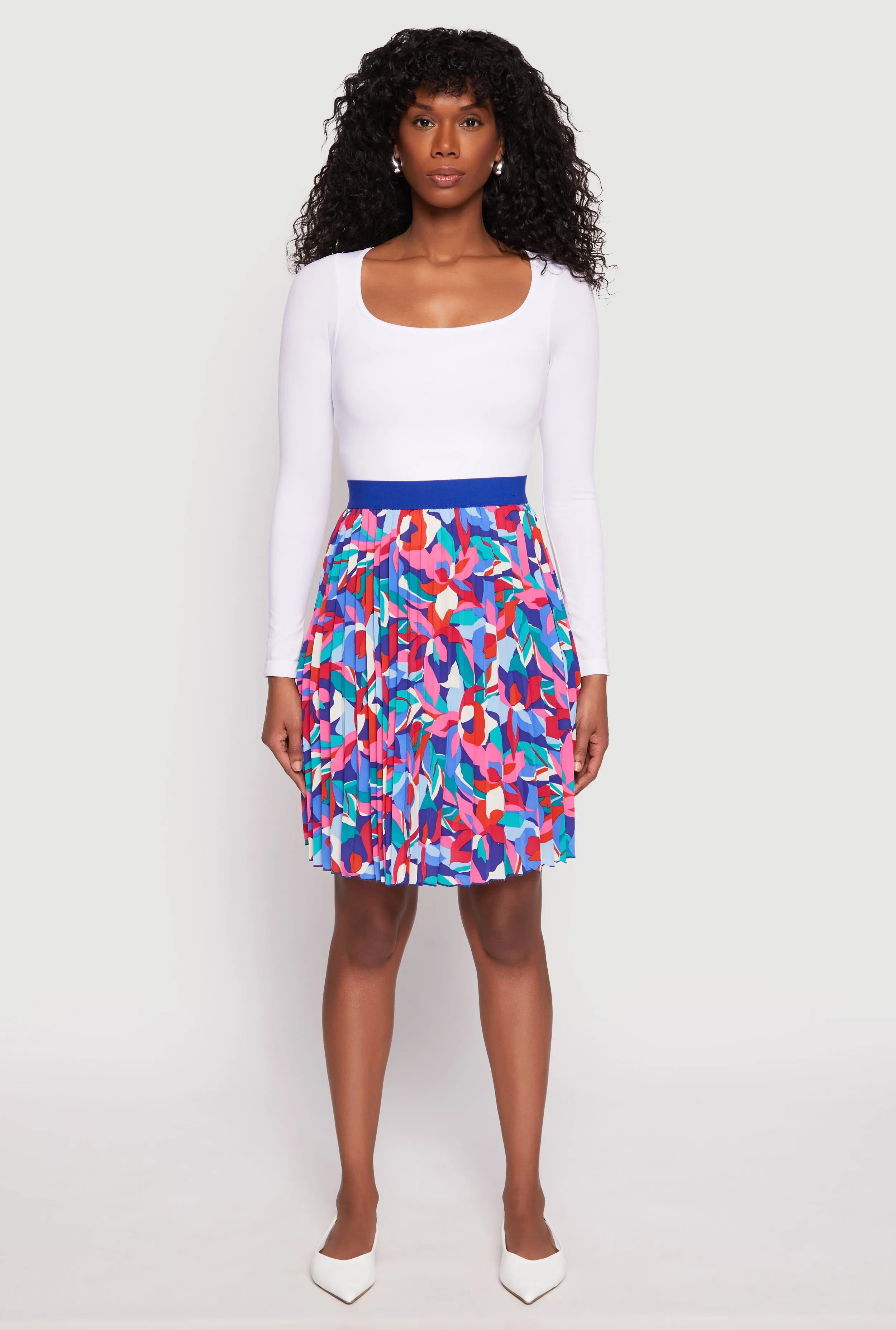 Abstract Print Pleated Skirt