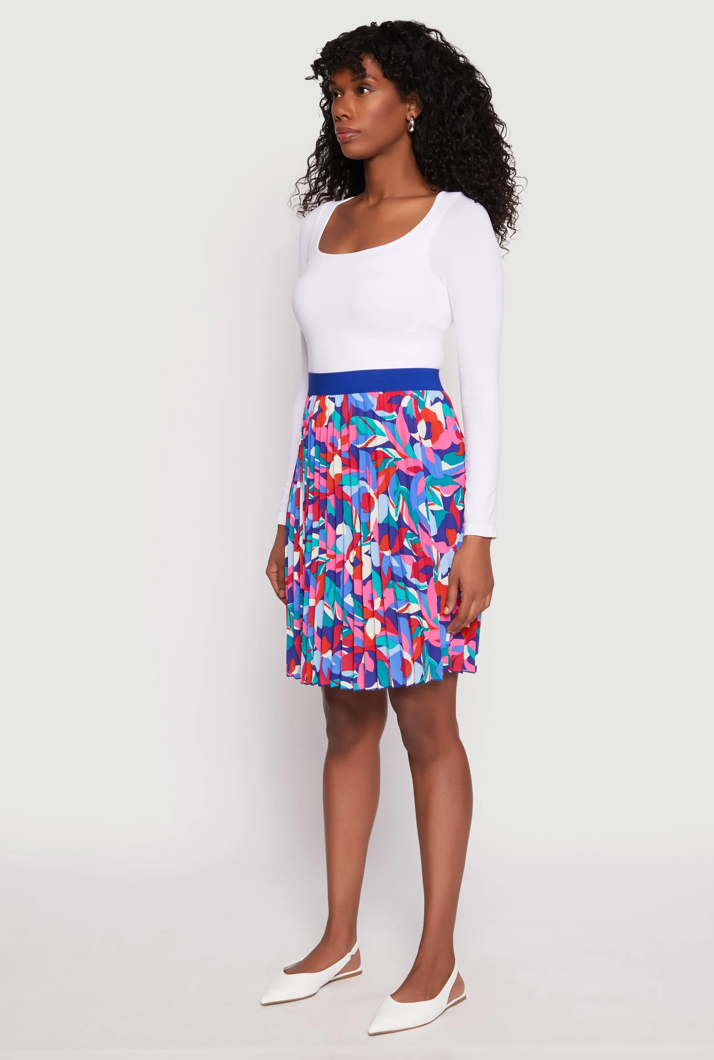 Abstract Print Pleated Skirt