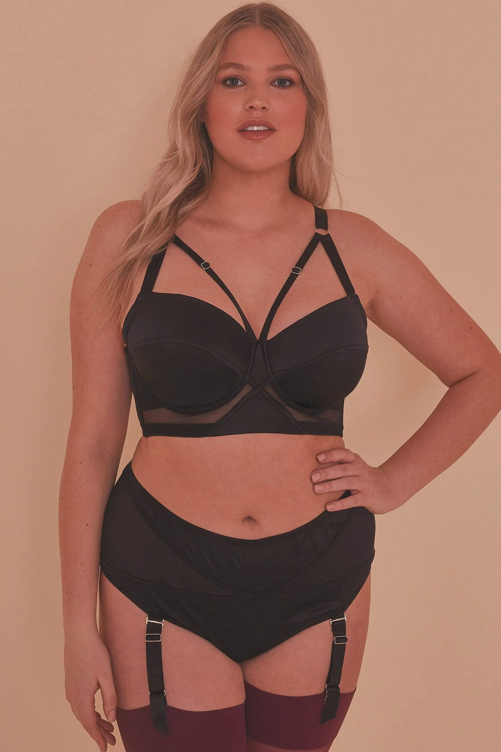 Aurora Black Mesh & Satin High Waist Brief