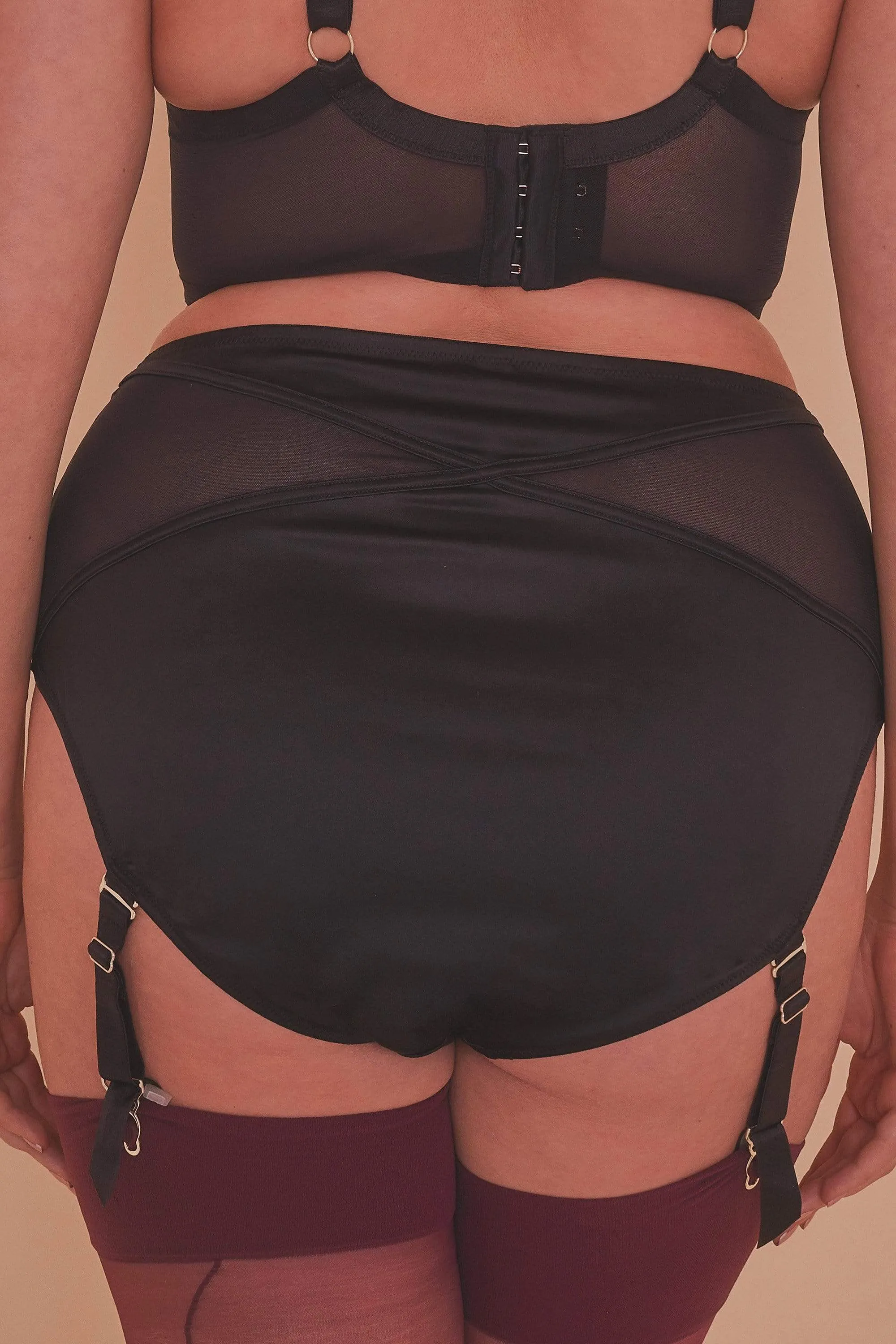 Aurora Black Mesh & Satin High Waist Brief