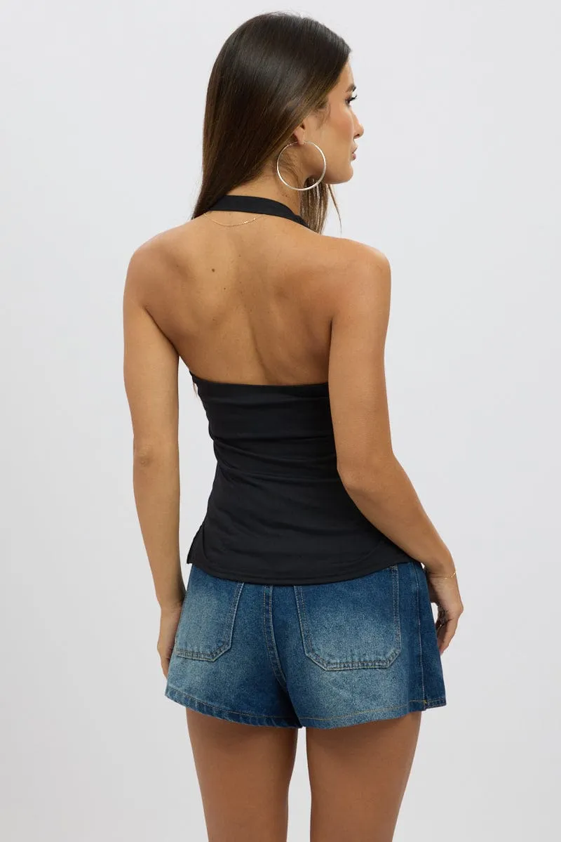 Black Halter Neck Top Belted