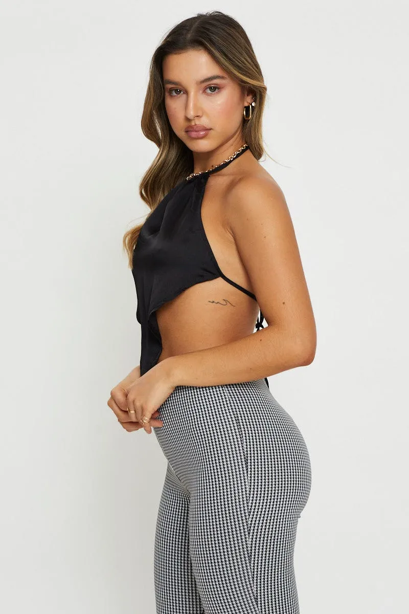 Black Scarf Top Halter Satin