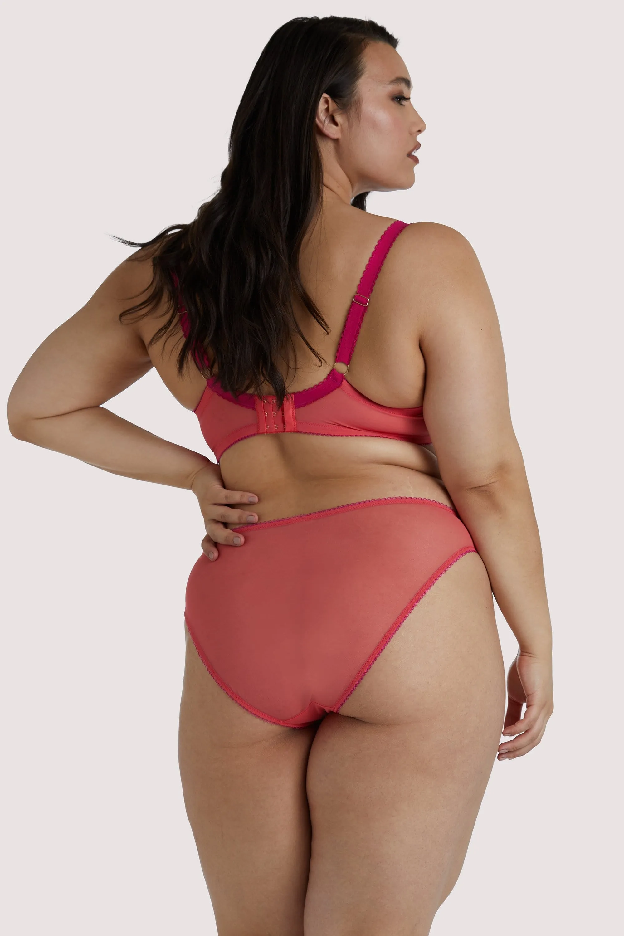 Cherry Embroidery Coral Plunge Bra
