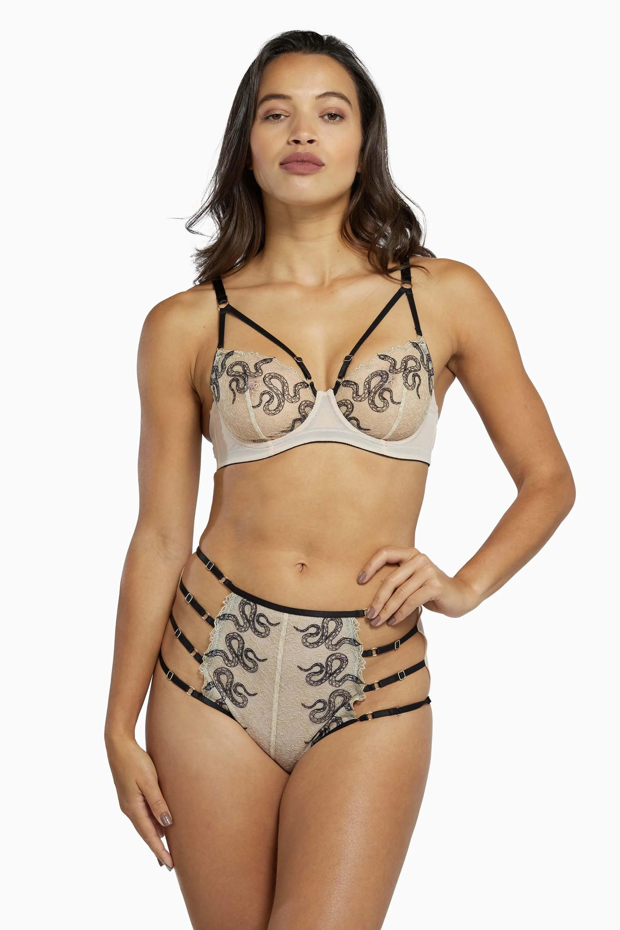 Dakota Snake High Waist Brief with Ring Details and Straps