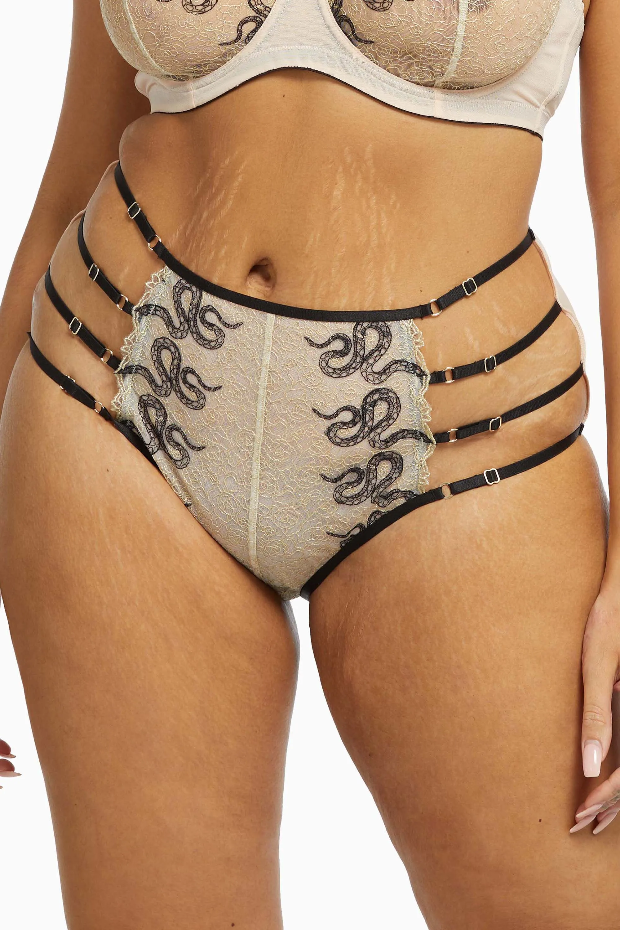Dakota Snake High Waist Brief with Ring Details and Straps