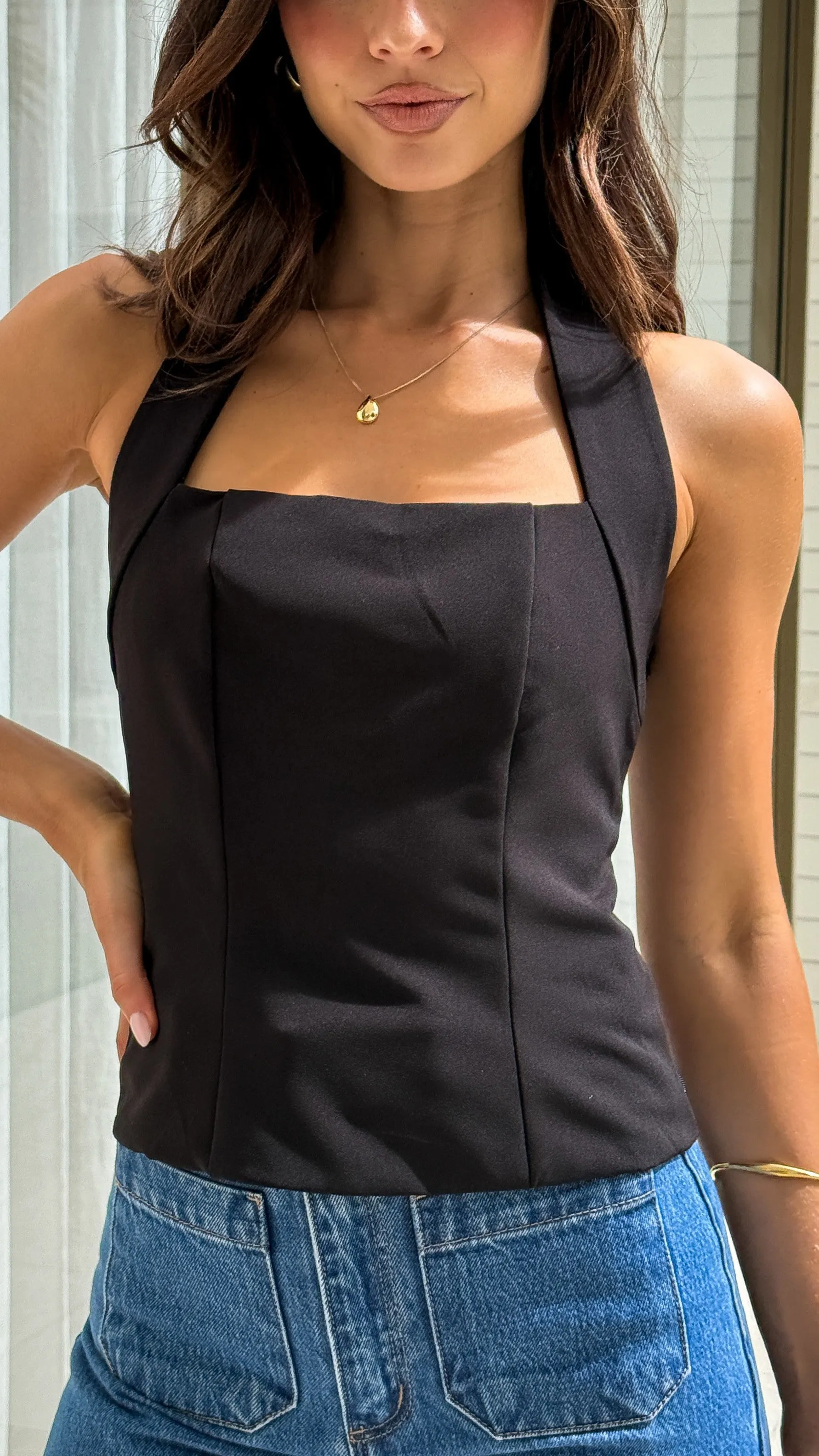 Darsha Halter Neck Top - Black