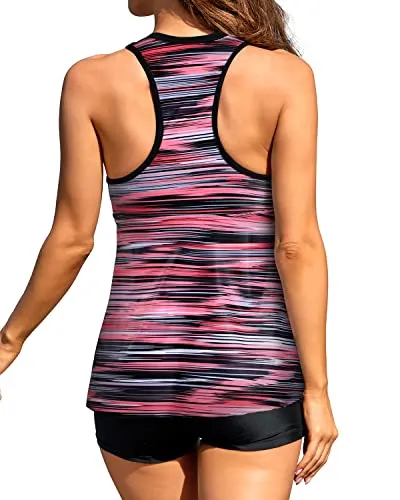 Flowy Tank Top Racerback And Shirred Swim Boyshorts-Pink Stripe