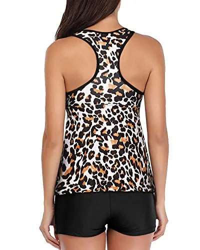 Get Full Coverage Boy Shorts Tankini Sets-Black And Leopard