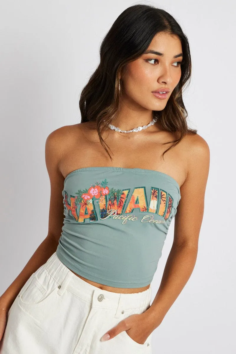 Green Bandeau Top