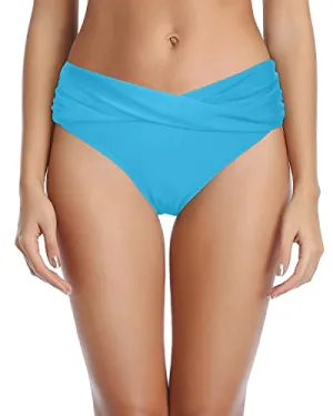 High Waisted Swimsuit Bottoms High Cut Bathing Suit Bottoms-Light Blue