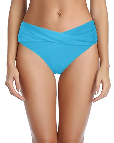High Waisted Swimsuit Bottoms High Cut Bathing Suit Bottoms-Light Blue