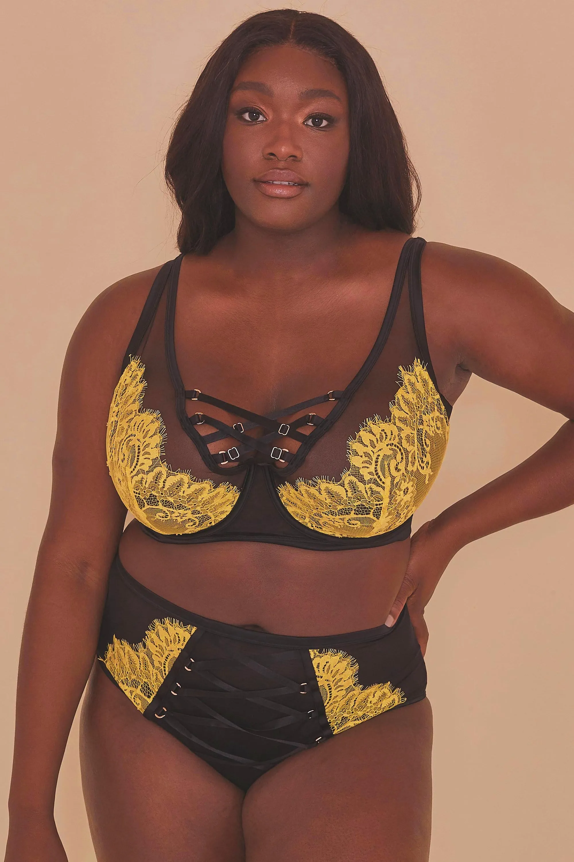 Kylie Black/Lime Lace Up High Waist Knicker