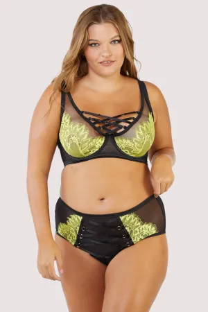 Kylie Black/Lime Lace Up High Waist Knicker
