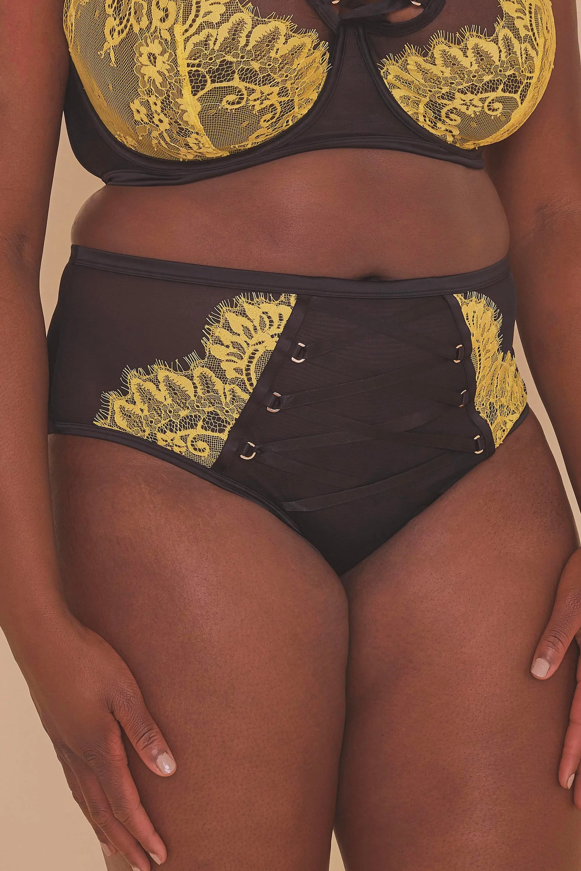 Kylie Black/Lime Lace Up High Waist Knicker