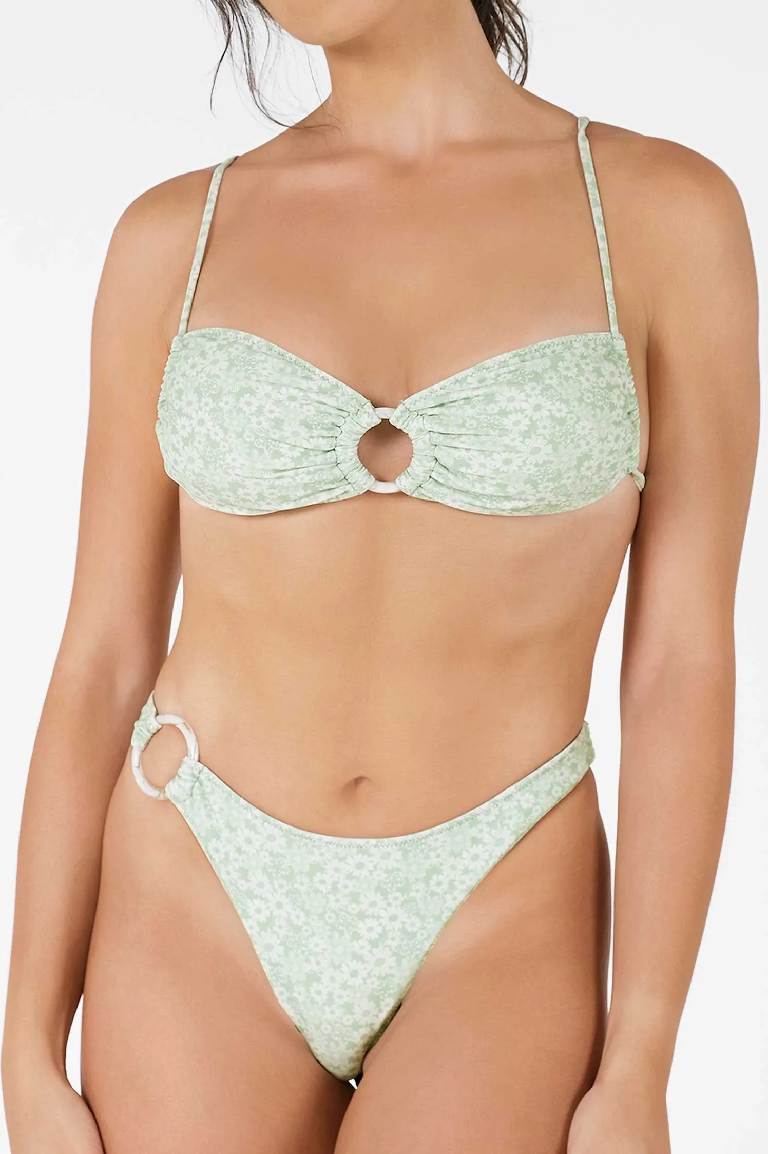 Lana Side-Ring Cheeky Bottoms / Green Blossom