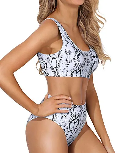 Long Torso High Cut Swimsuit Crop Top High Cut Swimsuit-Snake Print