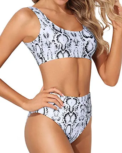 Long Torso High Cut Swimsuit Crop Top High Cut Swimsuit-Snake Print