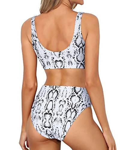 Long Torso High Cut Swimsuit Crop Top High Cut Swimsuit-Snake Print