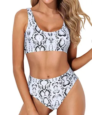 Long Torso High Cut Swimsuit Crop Top High Cut Swimsuit-Snake Print