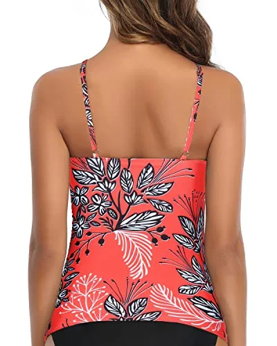 Match Different Bikini Bottom Women Tankini Top Only-Red Floral