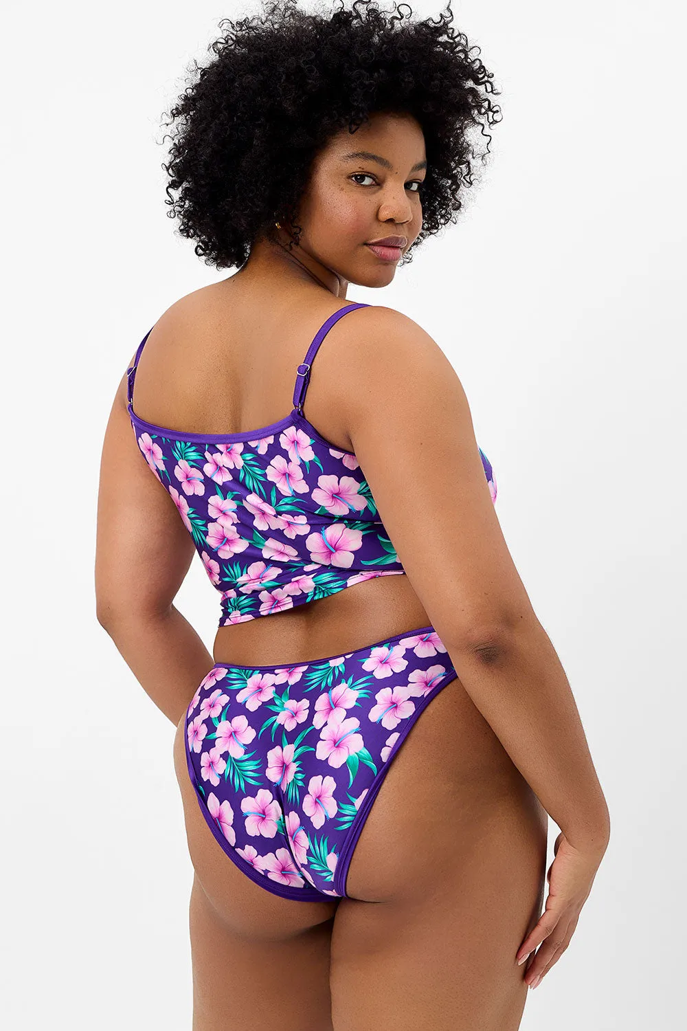Meg Shine Tankini Bikini Top - Purple Hibiscus