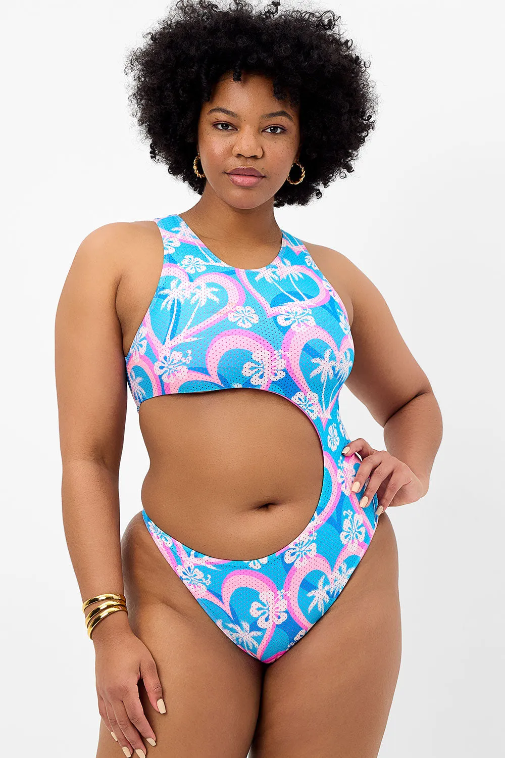 Mel Mesh High Neck One Piece Swimsuit - Tropic Love