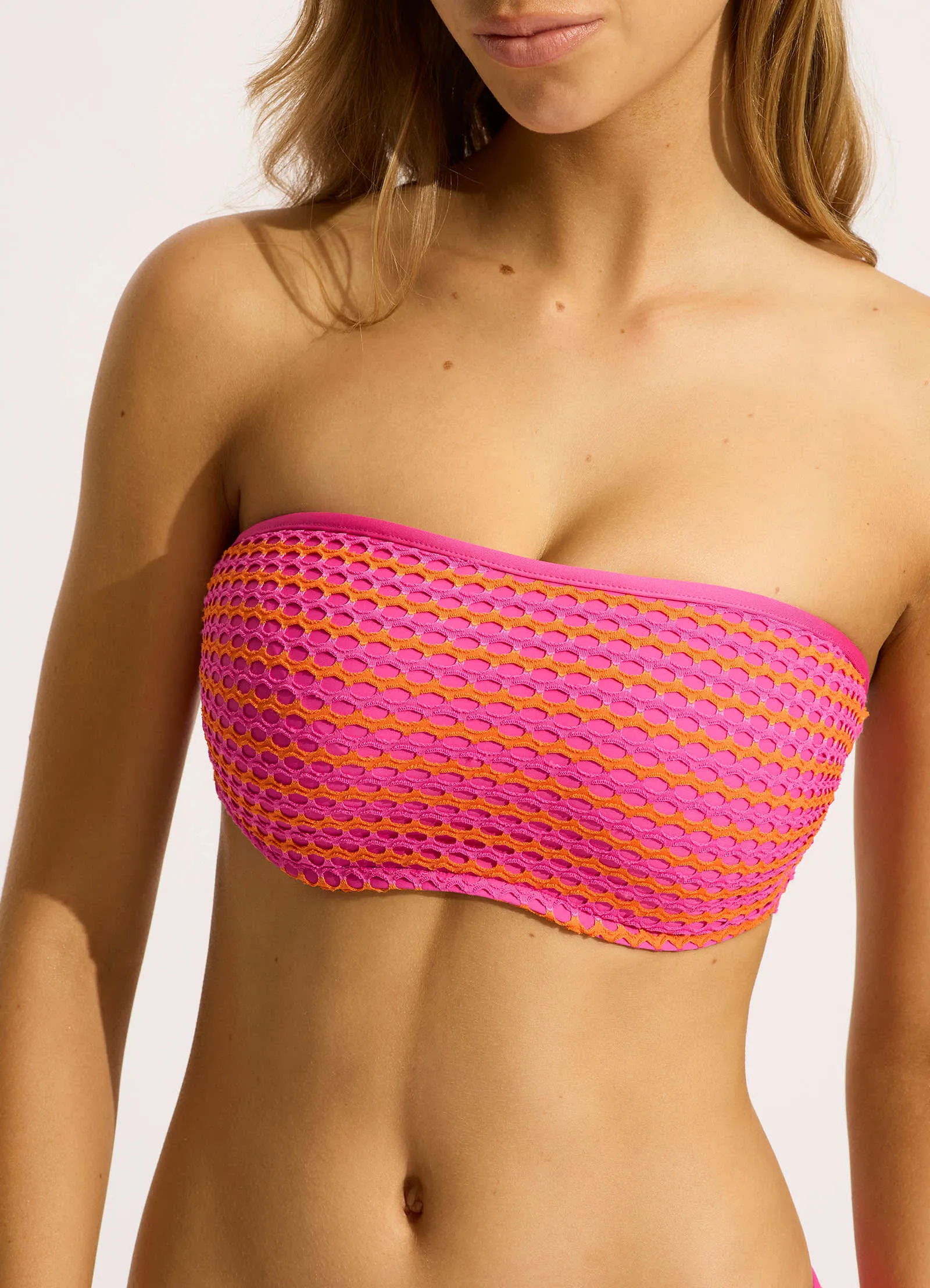 Mesh Effect DD Tank Bikini Top - Hot Pink