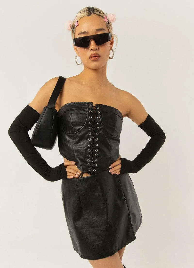 Night Turns Into Morning PU Bustier - Black PU