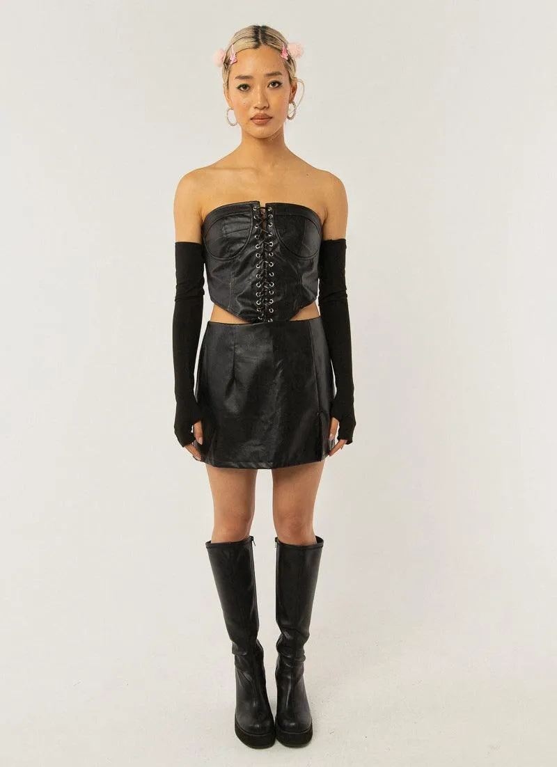 Night Turns Into Morning PU Bustier - Black PU
