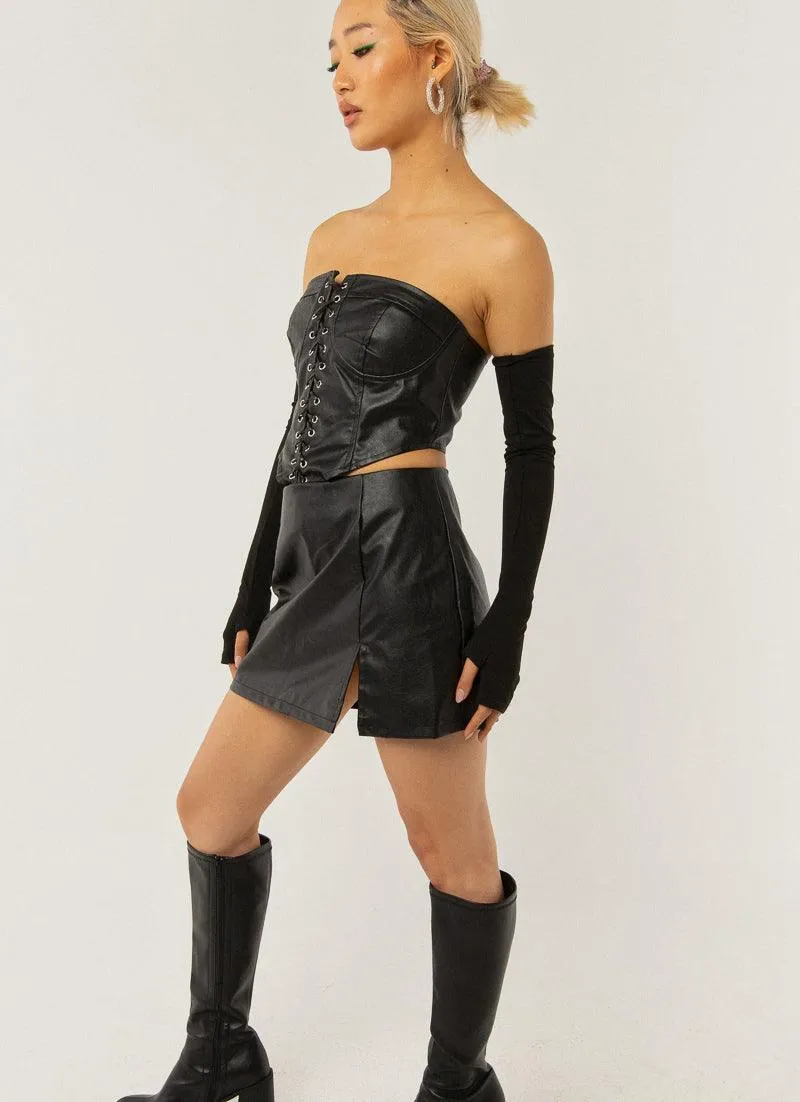 Night Turns Into Morning PU Bustier - Black PU