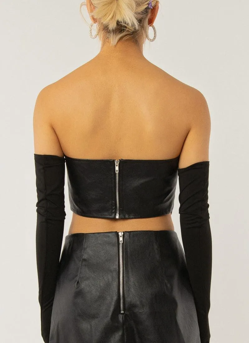 Night Turns Into Morning PU Bustier - Black PU