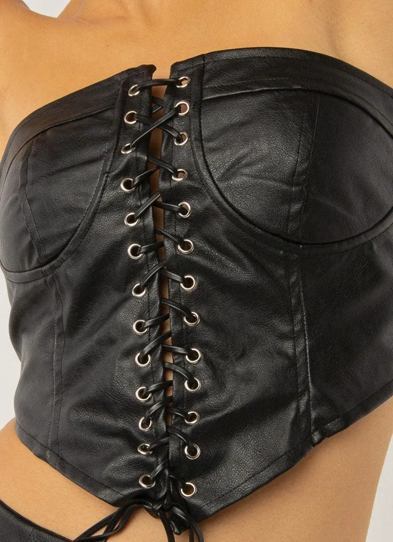 Night Turns Into Morning PU Bustier - Black PU