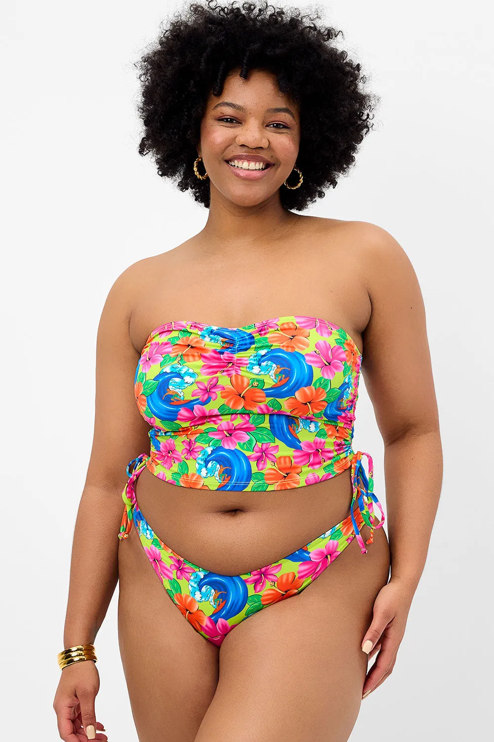 Paloma Floral Strapless Bikini Top - Neon Surfer
