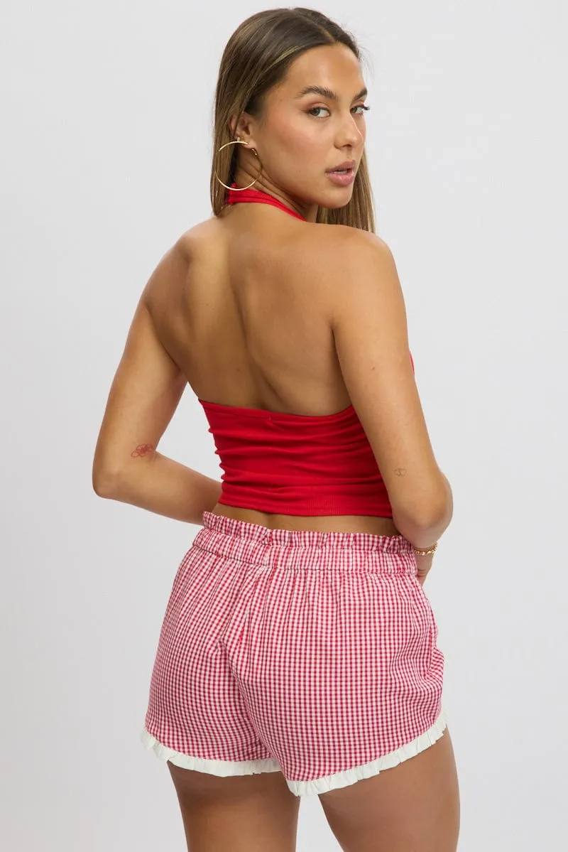 Red Halter Top Sleeveless Rib