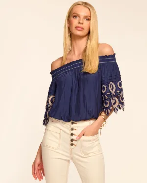 Sabrina Embellished Off-The-Shoulder Top