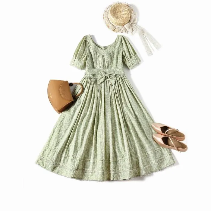 Seasons Flower Onepiece Midi Dress in Mint Rose
