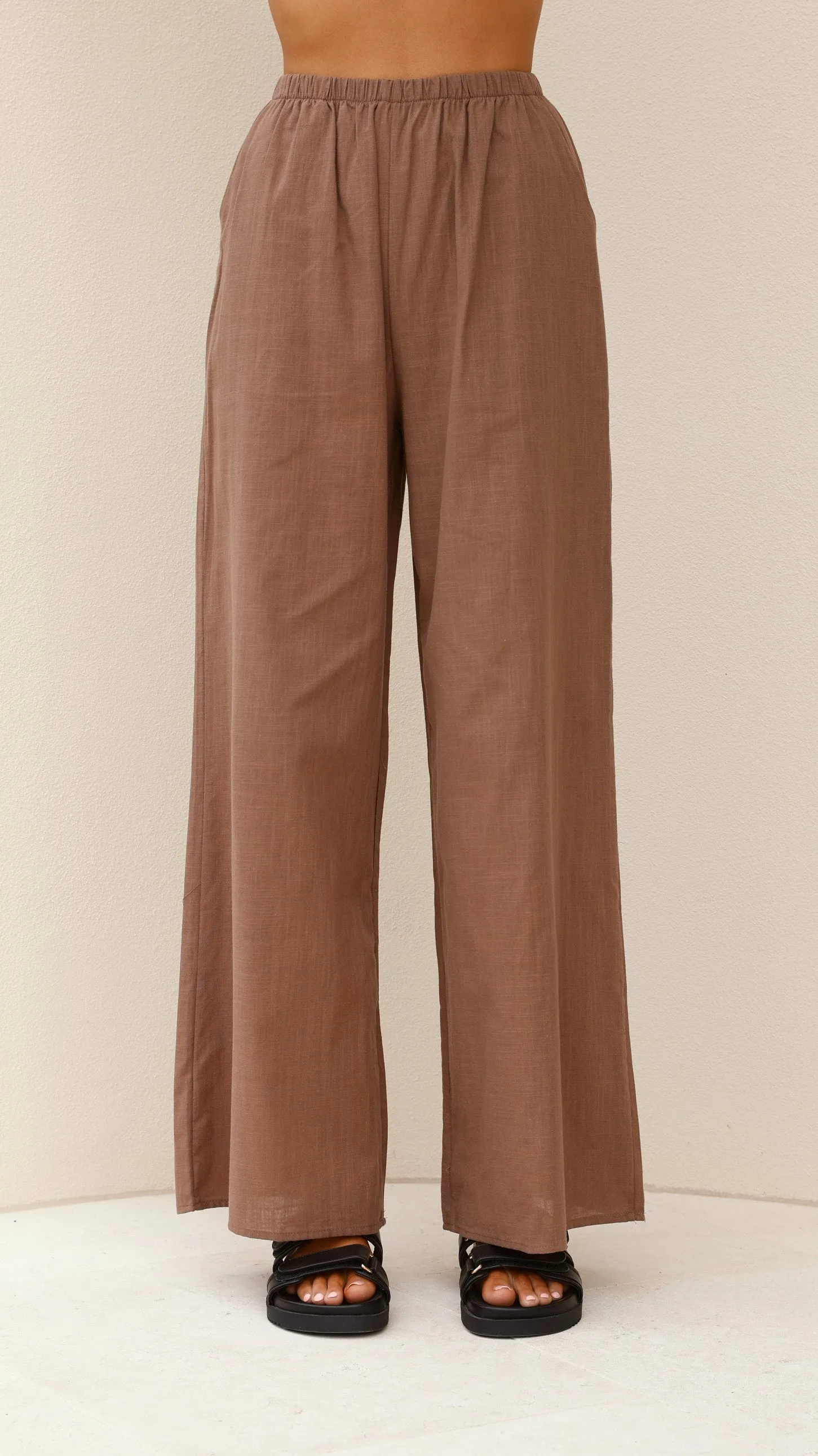 Sharni Strapless Pleat Top and Pants Set - Chocolate