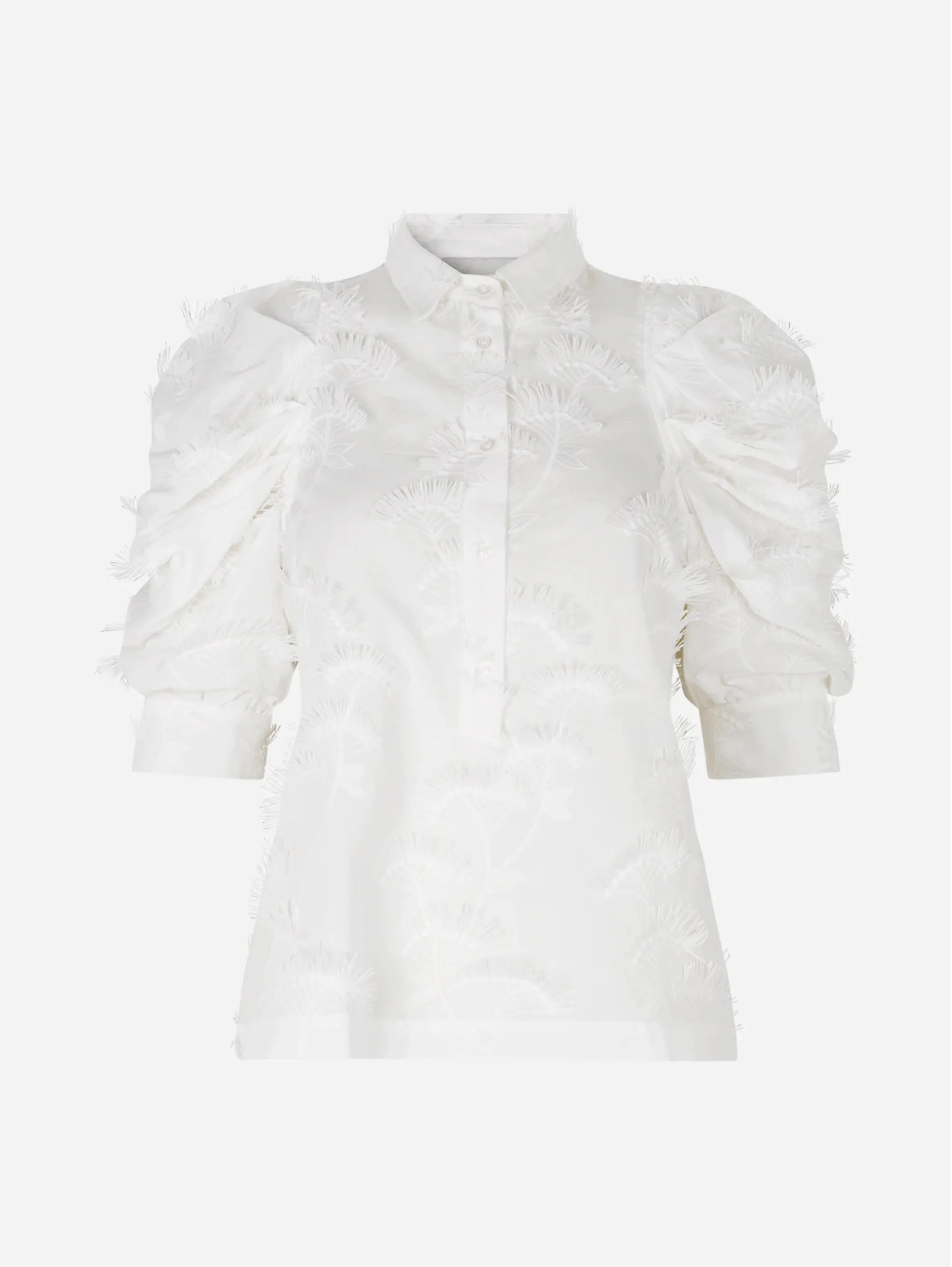 Short Sleeved Shirt with White Embroidery
