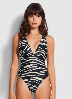 Skin Deep  Deep V One Piece - Black