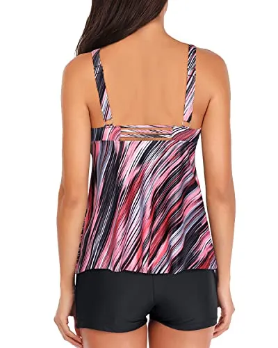 Slimming Flyaway Tankini Tops Shorts And Boyshorts-Pink Stripe