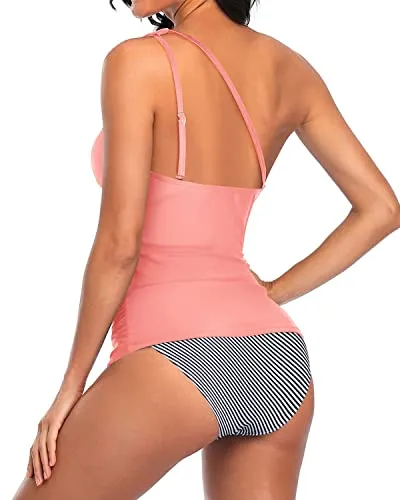 Slimming Swimming Suit For Women Tankini Two Piece-Coral Pink Stripe