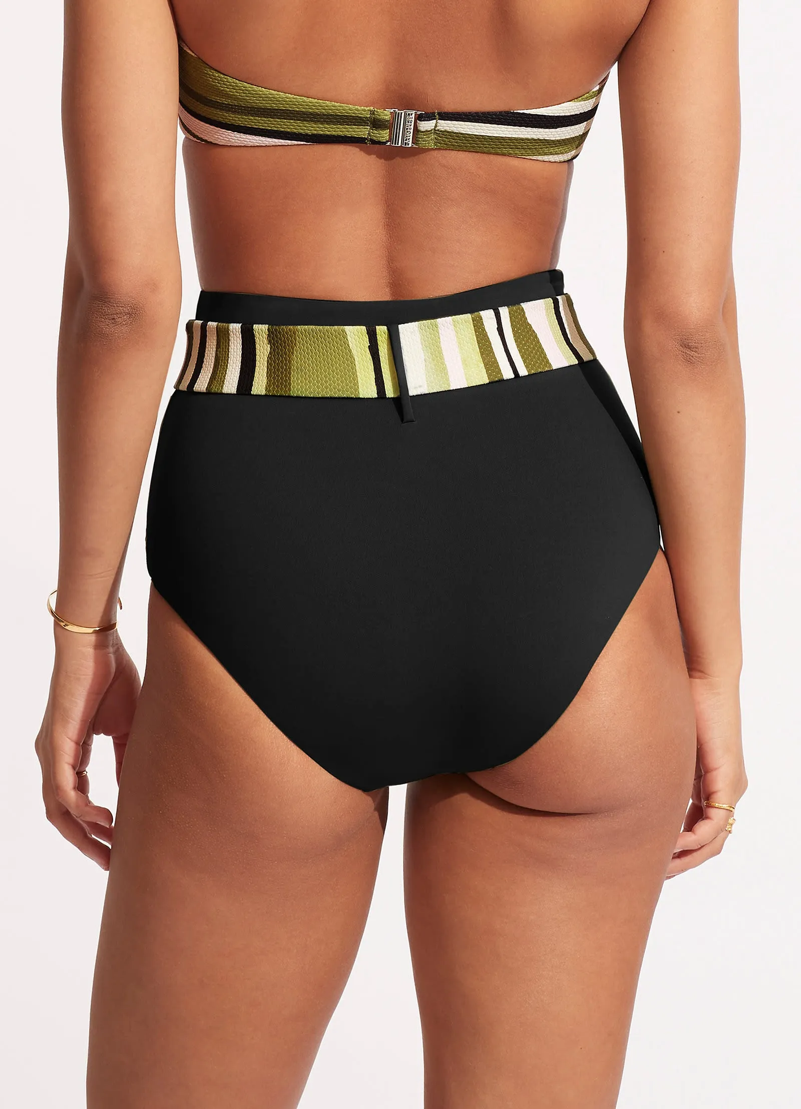 Sun Stripe High Waisted Pant With Belt - Avocado