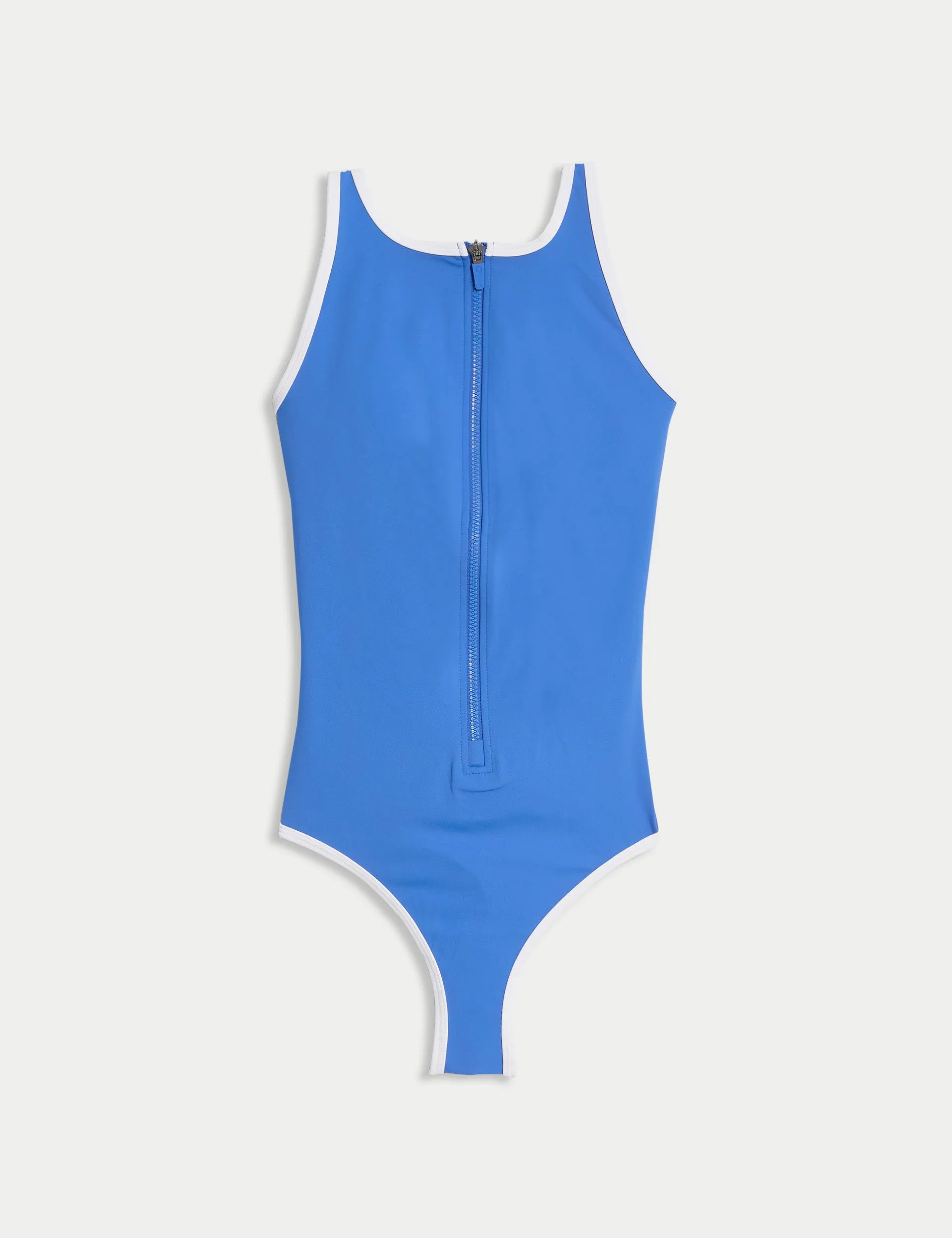 Tummy Control Padded Zip Up Scoop Neck Swimsuit - Cobalt