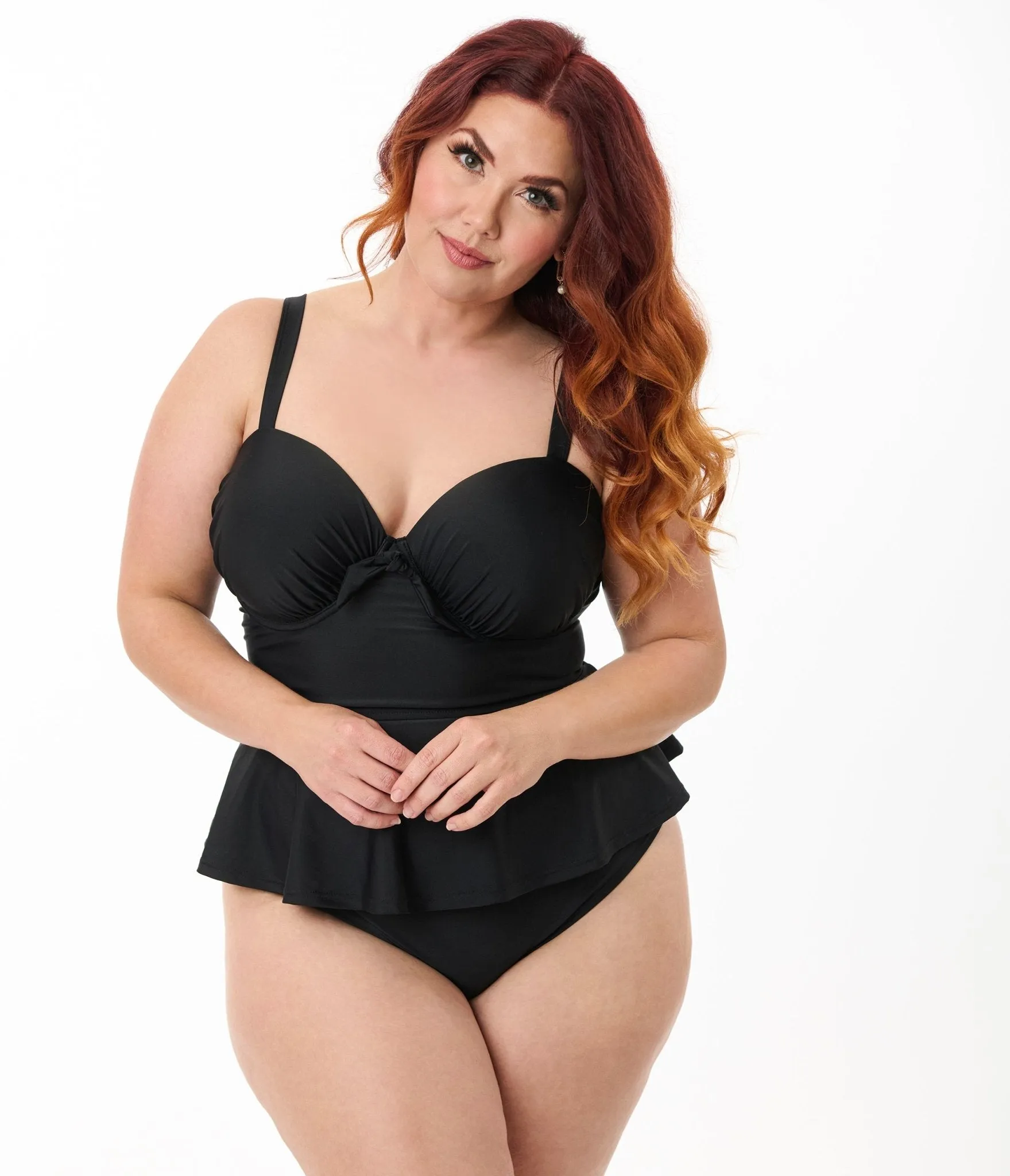 Unique Vintage Plus Size Black Solana Tankini Swim Top