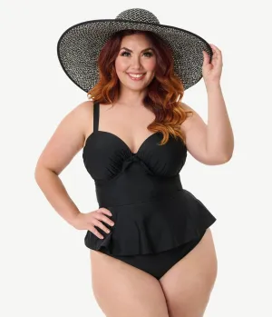 Unique Vintage Plus Size Black Solana Tankini Swim Top