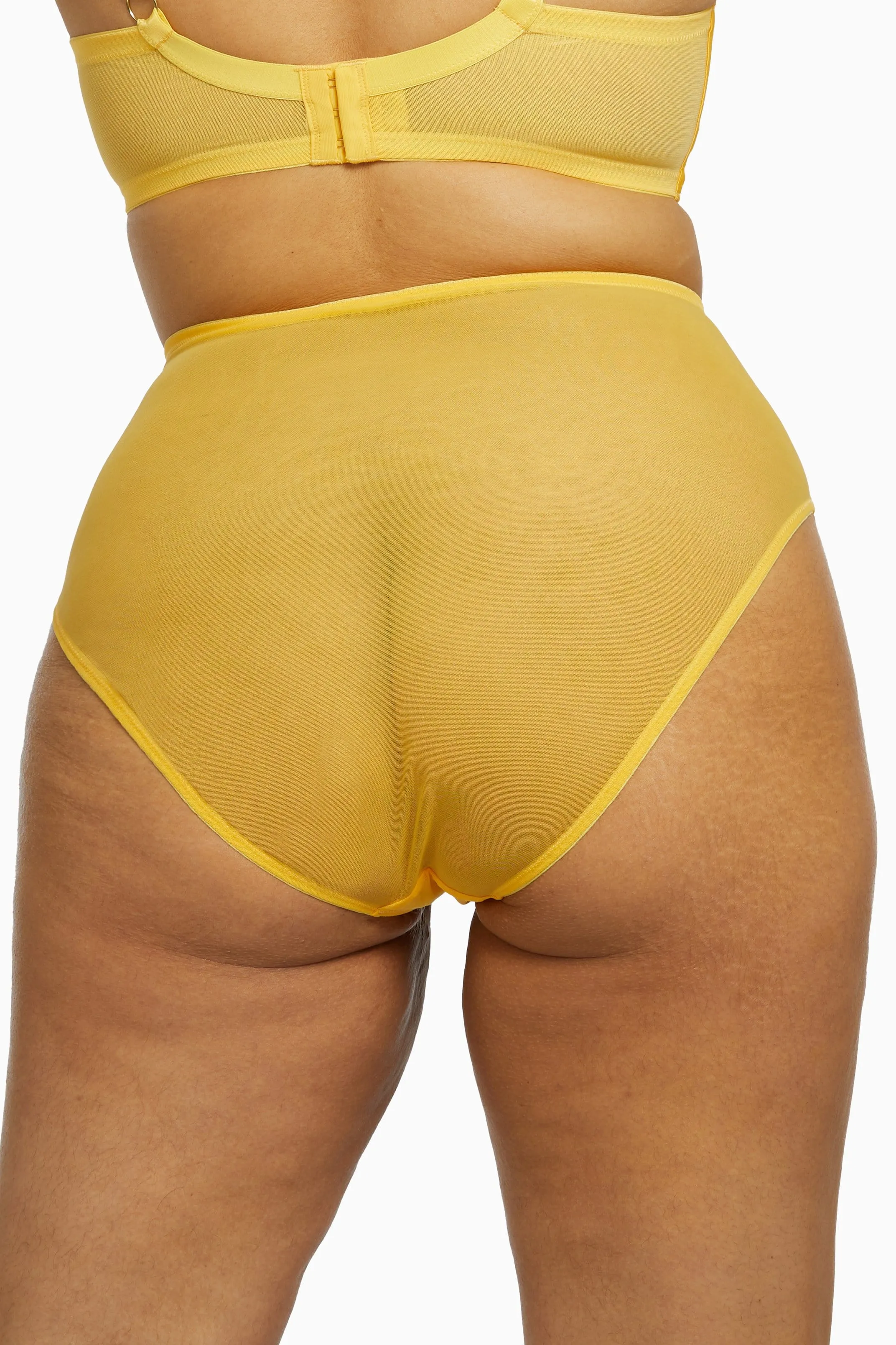 Vivienne Mustard Net Satin & Lace High Waist Curve Brief