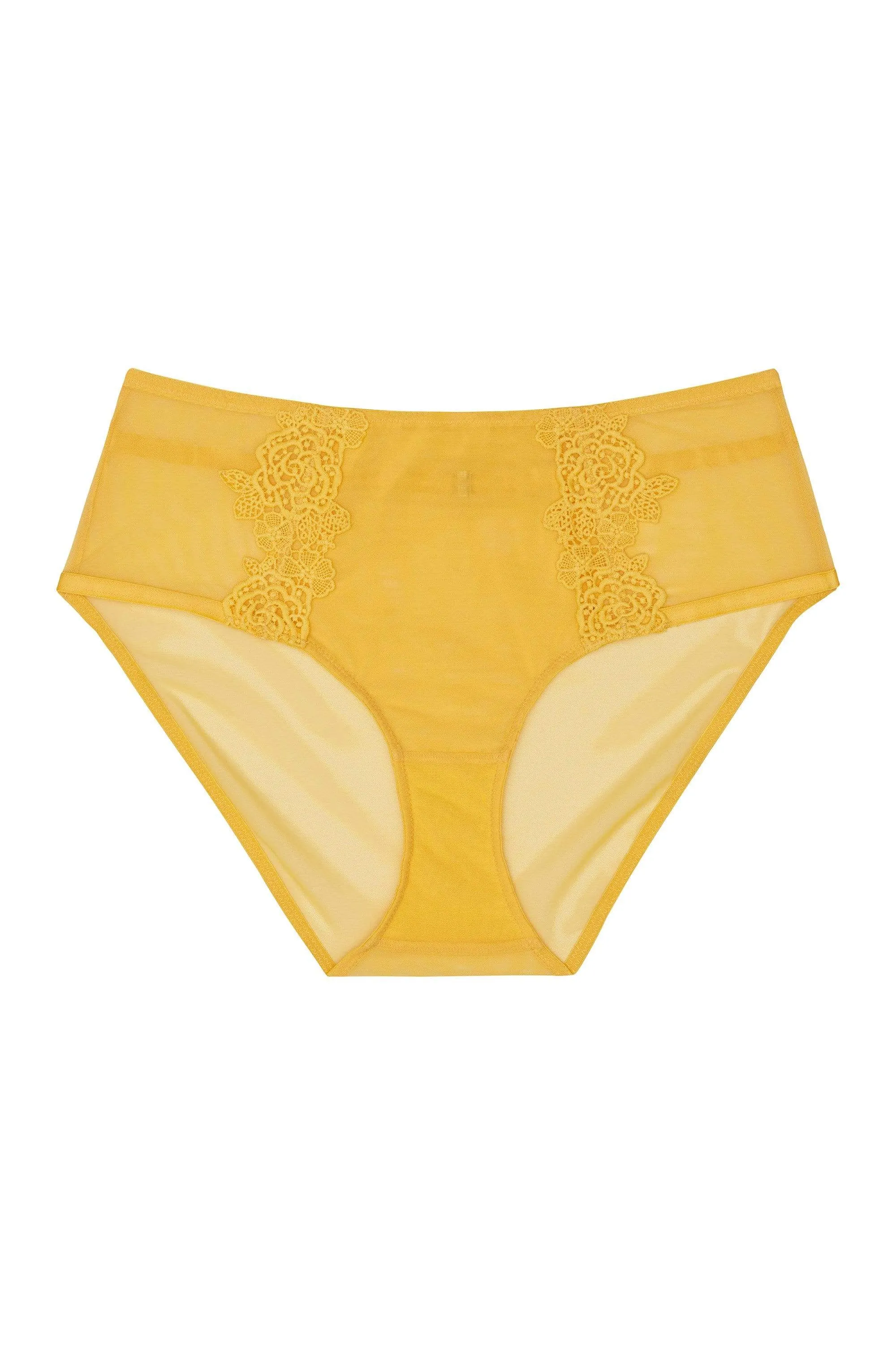 Vivienne Mustard Net Satin and Lace High Waist Brief