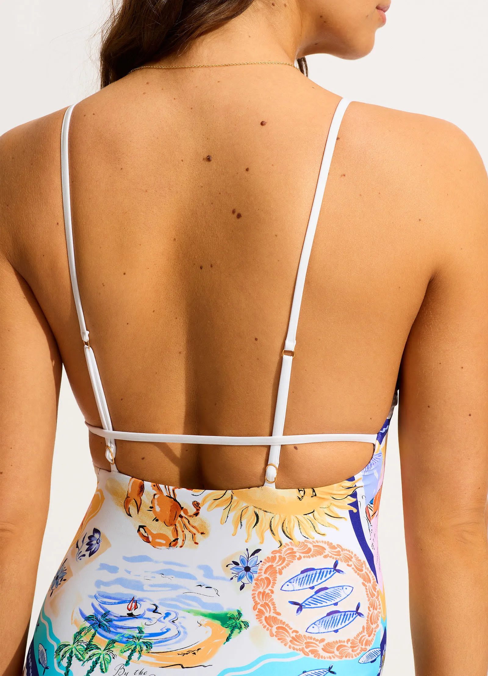 Wish You Were Here V Neck One Piece - Atoll Blue