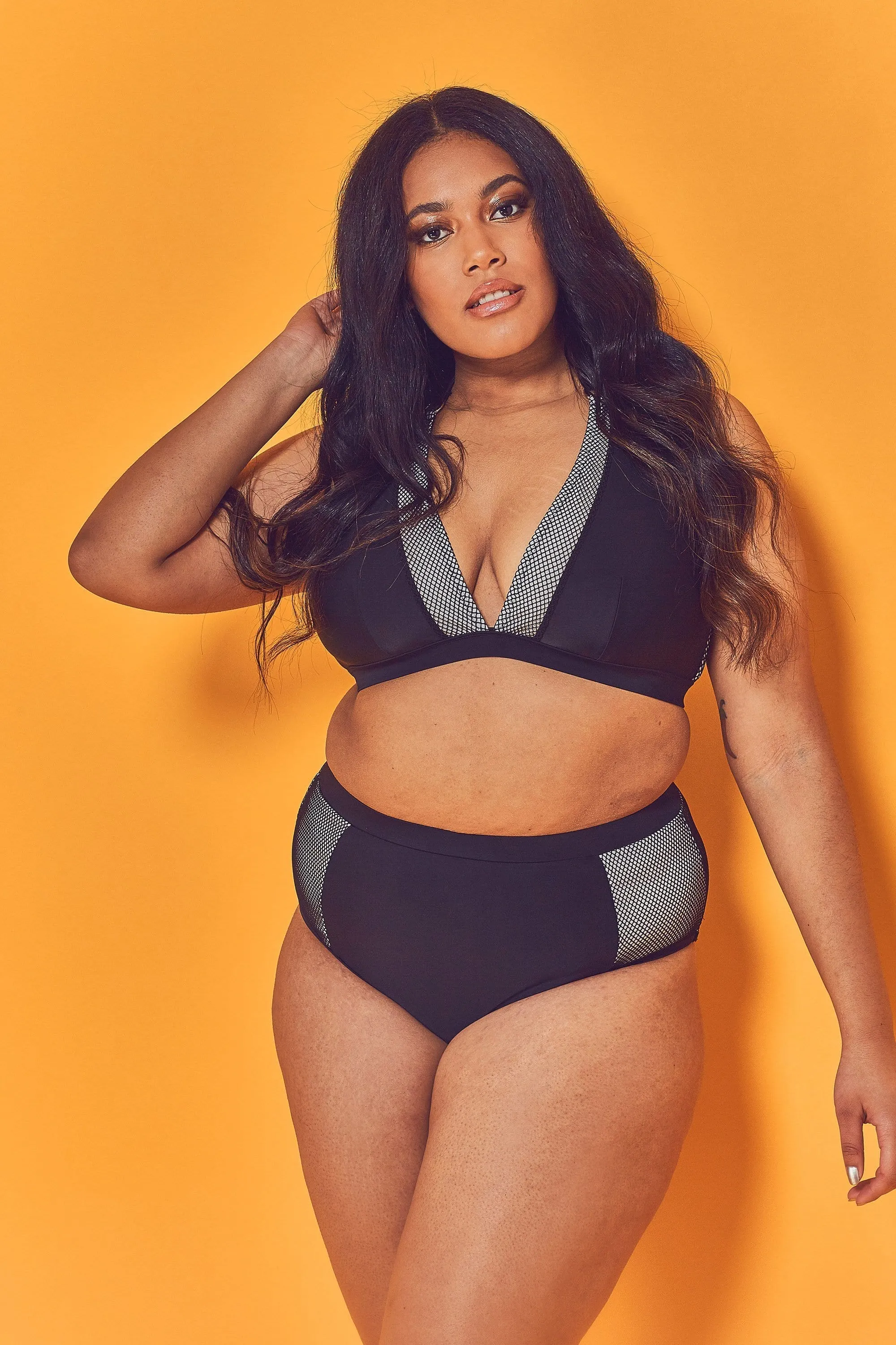 Wolf & Whistle Fishnet Panel High Waist Brief Curve